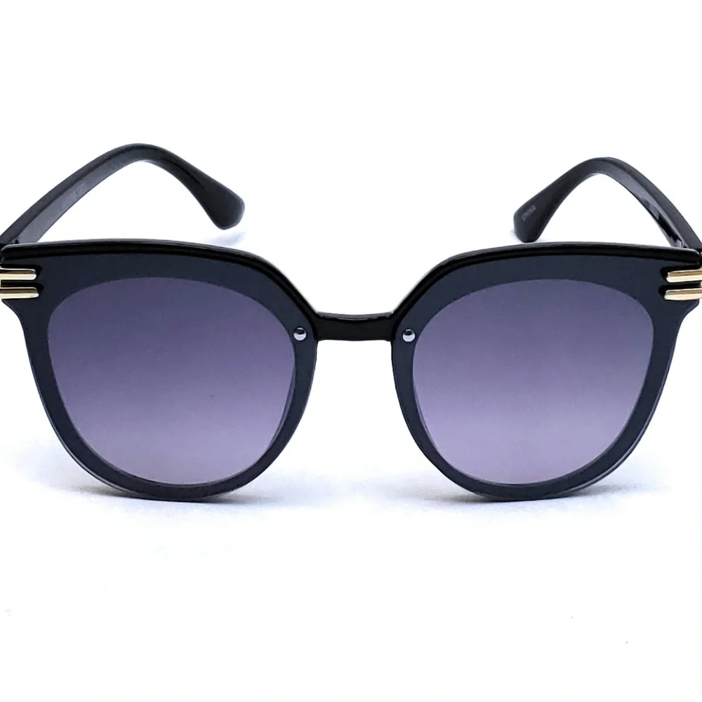 Womens Square Sunglasses Black Frame Dark Lens Gold Metal Accent NWT